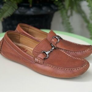 Men's 1901 Brown Leather Driver Loafer Size 11 w Stitching Silver Detail Slip On